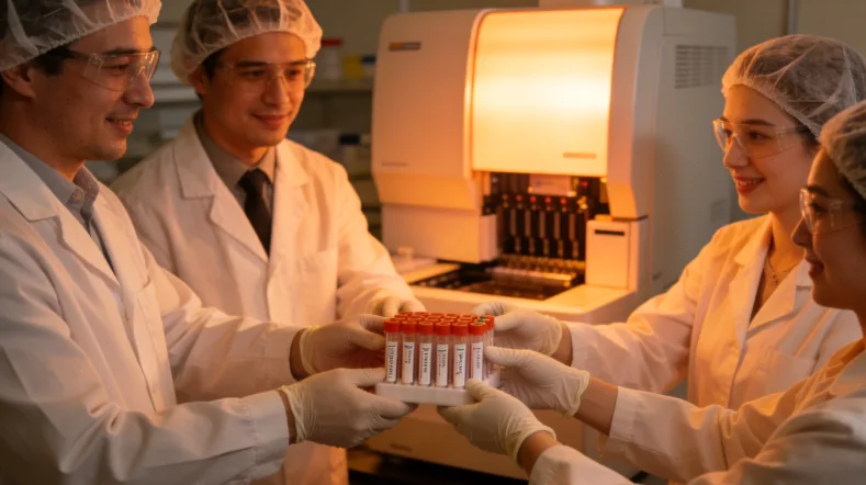 FISH检测镜下示意图：红色与绿色荧光信号对比