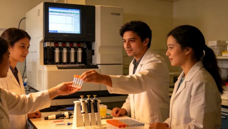 病理科医生在显微镜下观察切片