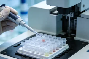 女性进行乳腺磁共振（MRI）检查示意图