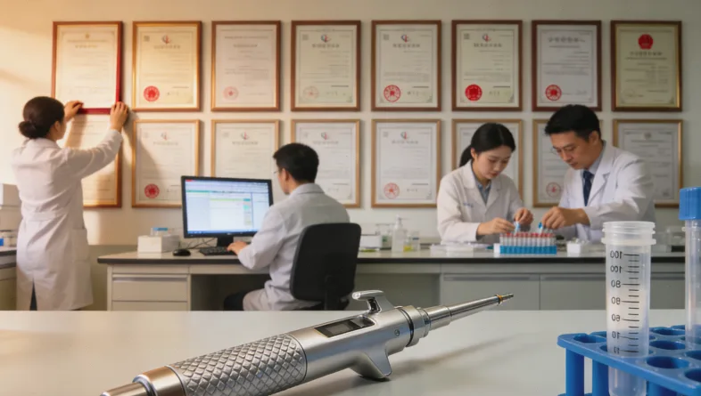 病理科技术人员正在用切片机制备病理切片