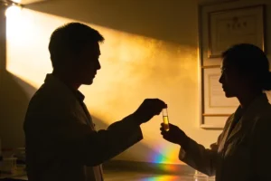 一位患者和医生共同查看基因检测报告