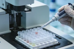 医生与患者家属沟通血液检测方案