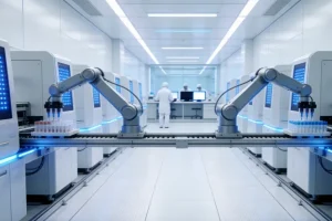 显微镜下PD-L1染色（棕色）的肿瘤细胞