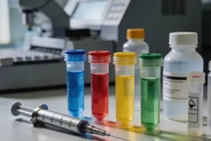 手术医生将组织样本放入标准固定液瓶