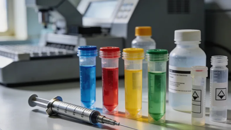 手术医生将组织样本放入标准固定液瓶