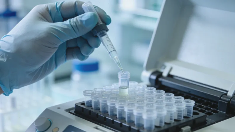 病理科医生在显微镜下观察肿瘤组织切片