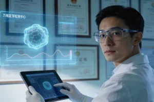 病理医生在显微镜下分析肠癌组织切片