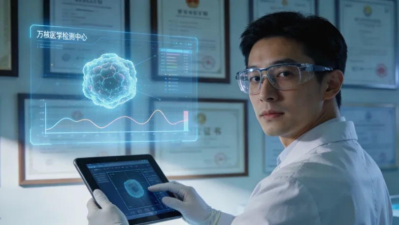 病理医生在显微镜下分析肠癌组织切片