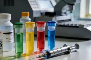 医生与肠癌患者讨论放疗后基因检测方案