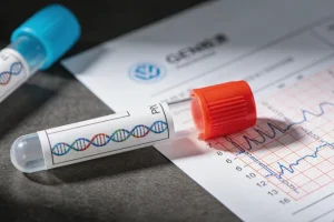 医生与卵巢癌患者共同查看基因检测报告