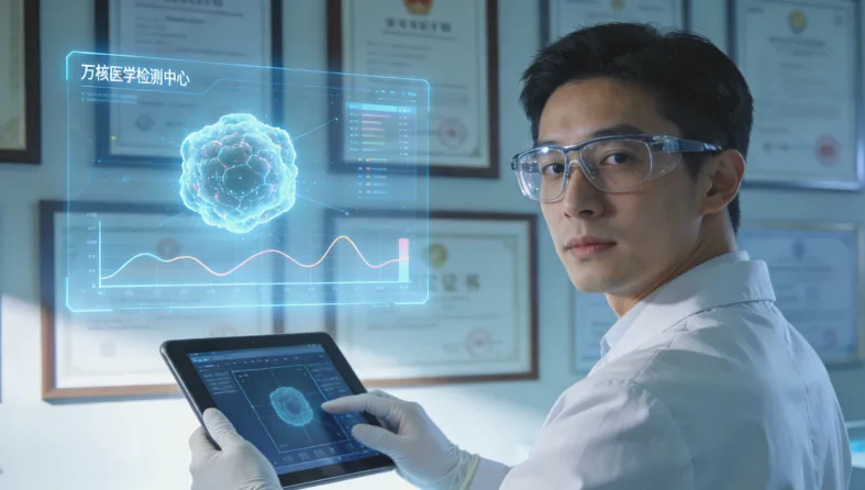 病理医生在显微镜下评估穿刺标本的肿瘤细胞含量