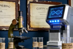 基因检测报告首页示意图，突出复发风险评分与等级