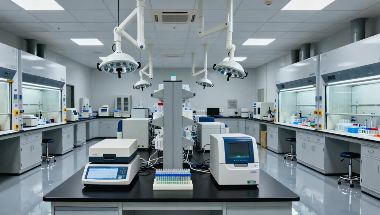 病理科医生在显微镜下评估蜡块切片