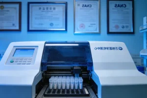 医生与患者共同查看21基因检测报告示意图