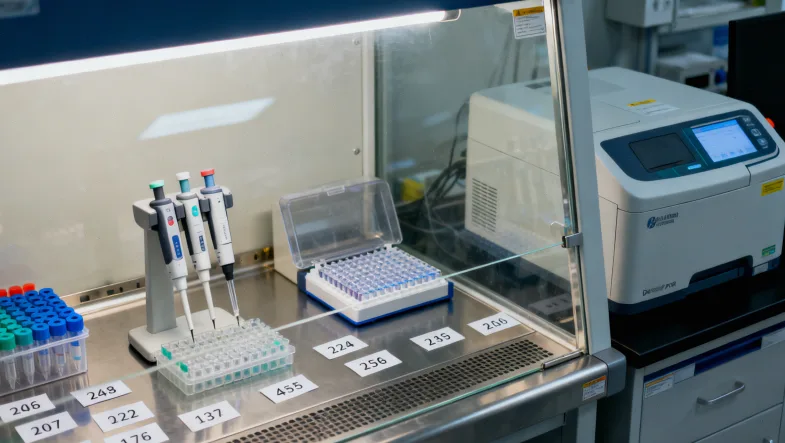 病理医生在显微镜下评估肿瘤细胞比例