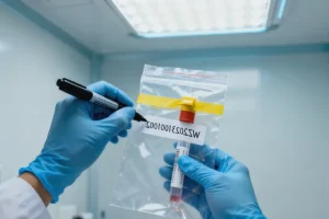 年轻女性在诊室与医生沟通CT报告的场景