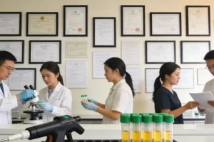 医生与肺癌患者讨论基因检测报告