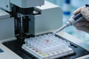 医生与患者讨论基因检测报告的情景图