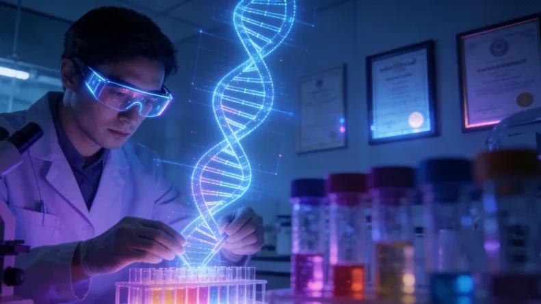 医生与患者共同查看电脑上的临床试验信息