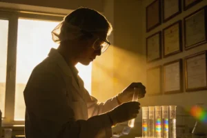 医生与患者共同查看肝癌标志物检测报告