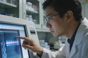 患者与医生共同查看监测报告趋势图