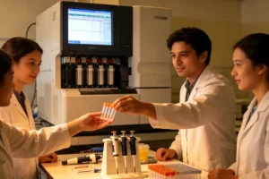 医生与患者共同查看基因检测报告