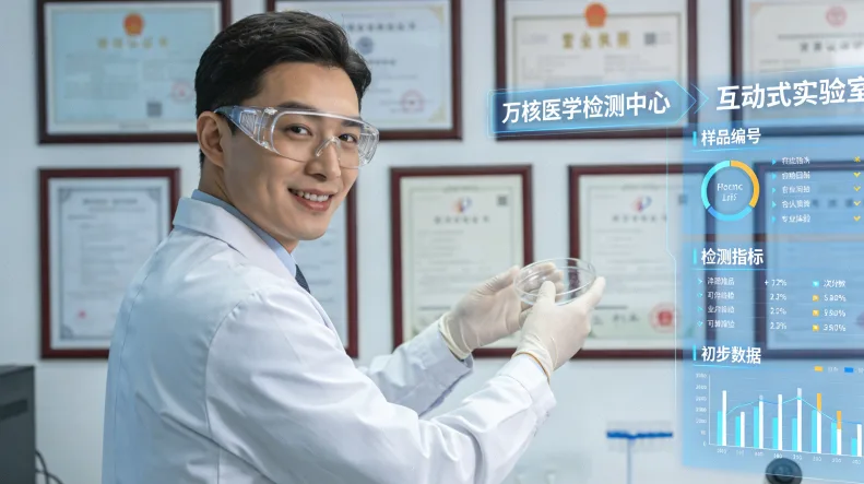 医生与患者共同查看乙肝及肝功能检测报告