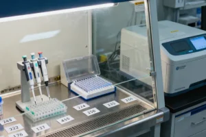 医生与患者共同查看基因检测报告和心脏彩超图