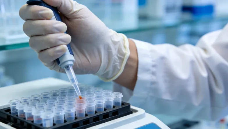 病理科医生从蜡块上切取组织白片