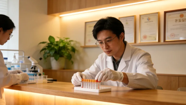 病理科医生从蜡块上切取组织白片