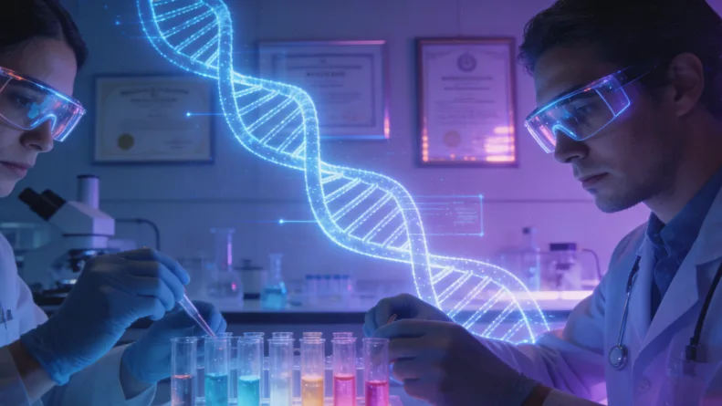 医生与患者共同查看基因检测报告示意图