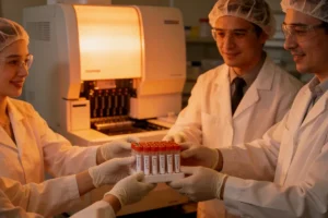 医生与患者共同查看基因检测报告示意图