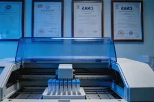 患者手持基因检测报告与医生沟通的诊室场景