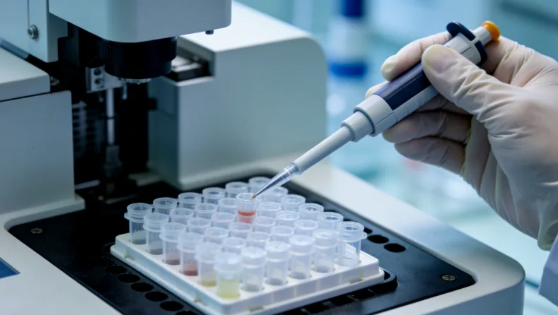 医生在诊室与备孕女性共同查看基因检测报告