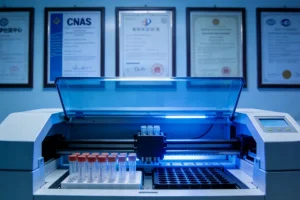 一只手拿着国外药盒，另一只手拿着基因检测报告，中间有一个问号