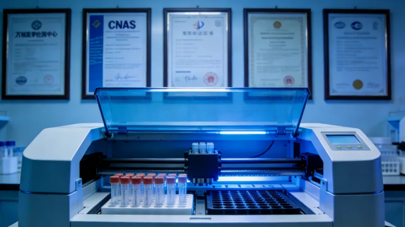 一只手拿着国外药盒，另一只手拿着基因检测报告，中间有一个问号