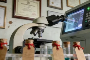 医生向患者展示过敏原检测报告单