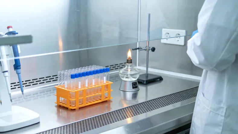 一位母亲困惑地看着基因检测报告和孩子正在喝的奶瓶