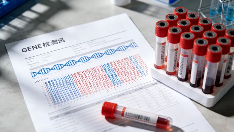 一份基因检测报告与一碗面条的对比图