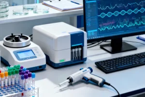 医生在诊室与患者沟通基因检测报告