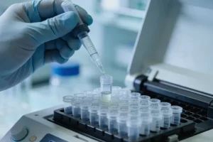 专业医护人员指导进行口腔拭子采样