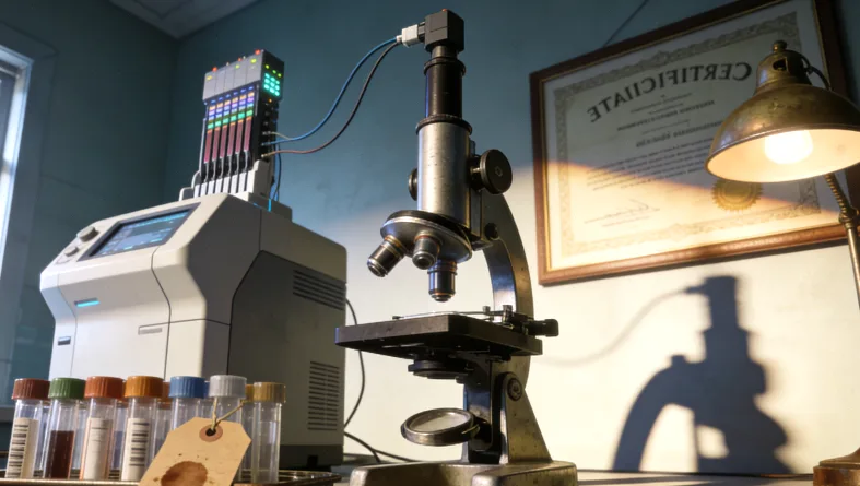 一位中年人正对着一份基因检测报告陷入沉思