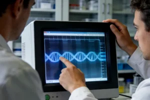 医生与患者共同查看基因检测报告