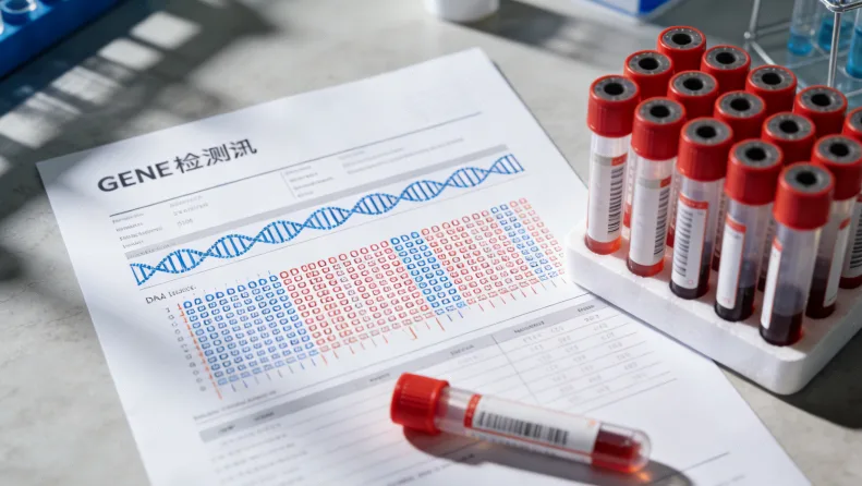 孕妇困惑地看着叶酸药瓶和化验单
