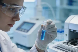 病理医生在显微镜下观察乳腺癌组织