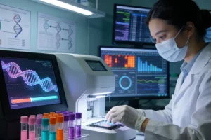 病理医生在显微镜下观察组织切片