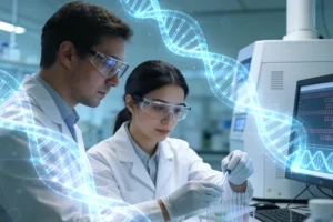 医生与晚期肠癌患者咨询基因检测