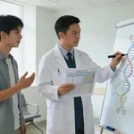 肿瘤科医生与患者家属讨论用药方案