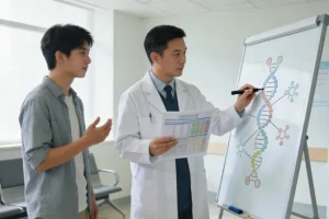 肿瘤科医生与患者家属讨论用药方案