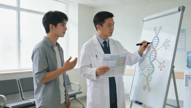 肿瘤医生与患者讨论基因检测结果